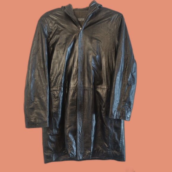 Tallia Uomo Men's Lambskin Black Leather Hooded Trench Coat M Biker Matrix Goth - Picture 1 of 7